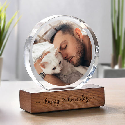 Custom Dog Cat Photo Round Acrylic Frame Block Father's Day Gift For Dad