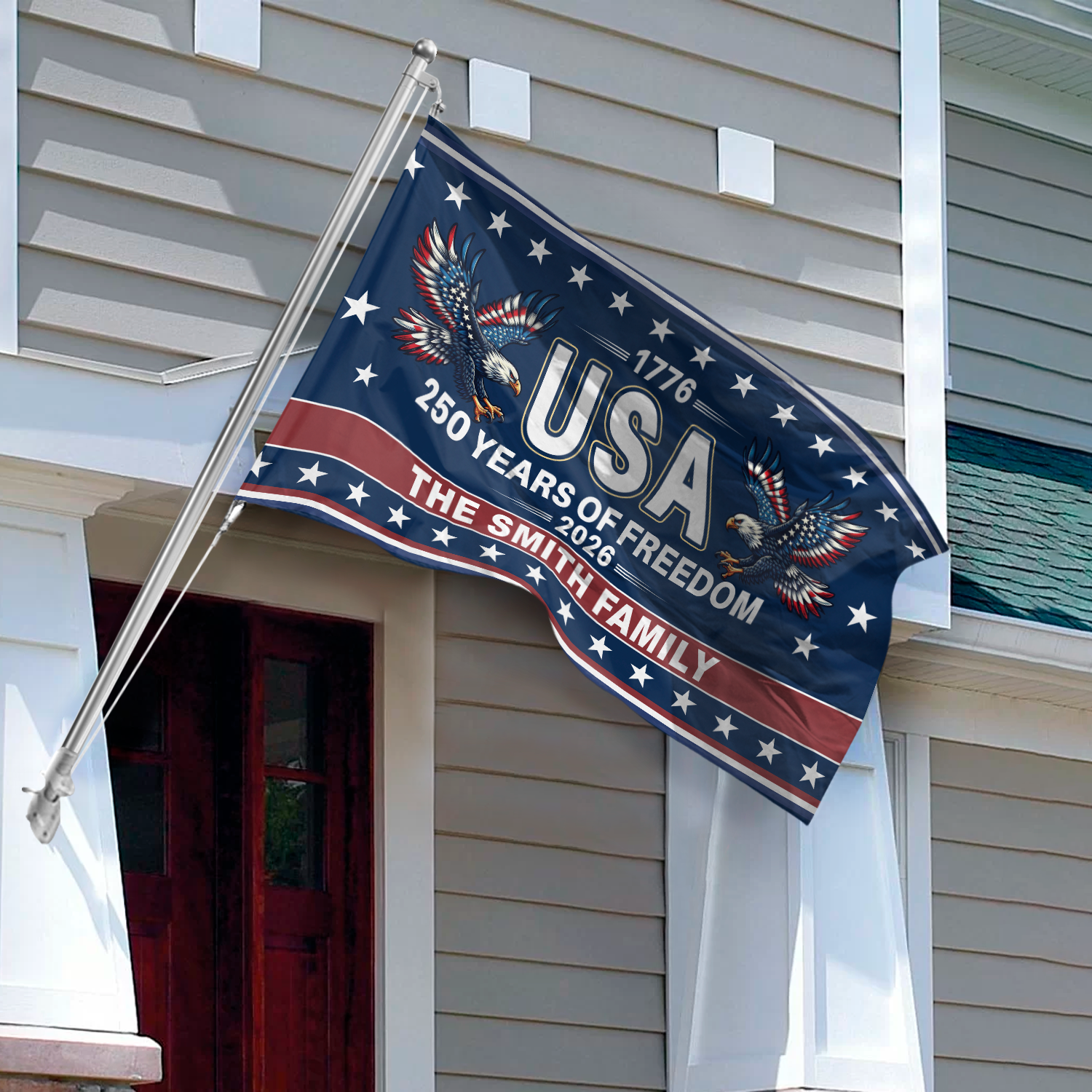 US 250th Anniversary 1776-2026 Patriotic 250 Years Of Freedoms House Flag