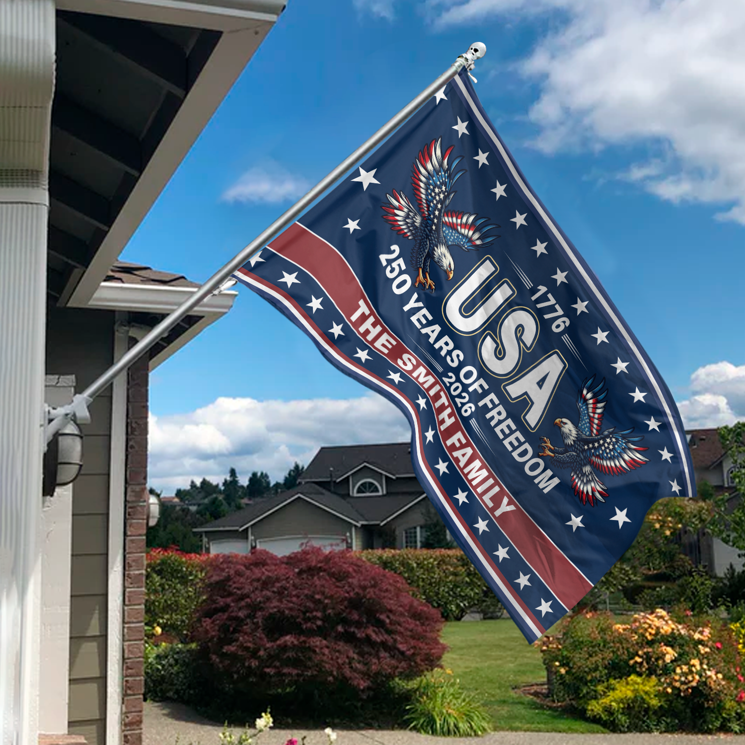 US 250th Anniversary 1776-2026 Patriotic 250 Years Of Freedoms House Flag