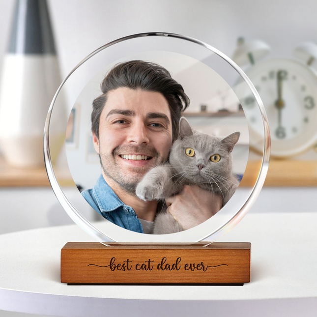 Custom Dog Cat Photo Round Acrylic Frame Block Father's Day Gift For Dad