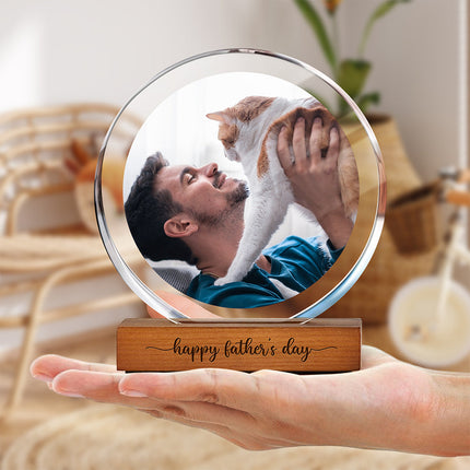 Custom Dog Cat Photo Round Acrylic Frame Block Father's Day Gift For Dad
