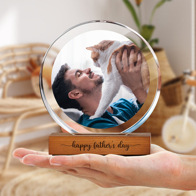 Custom Dog Cat Photo Round Acrylic Frame Block Father's Day Gift For Dad