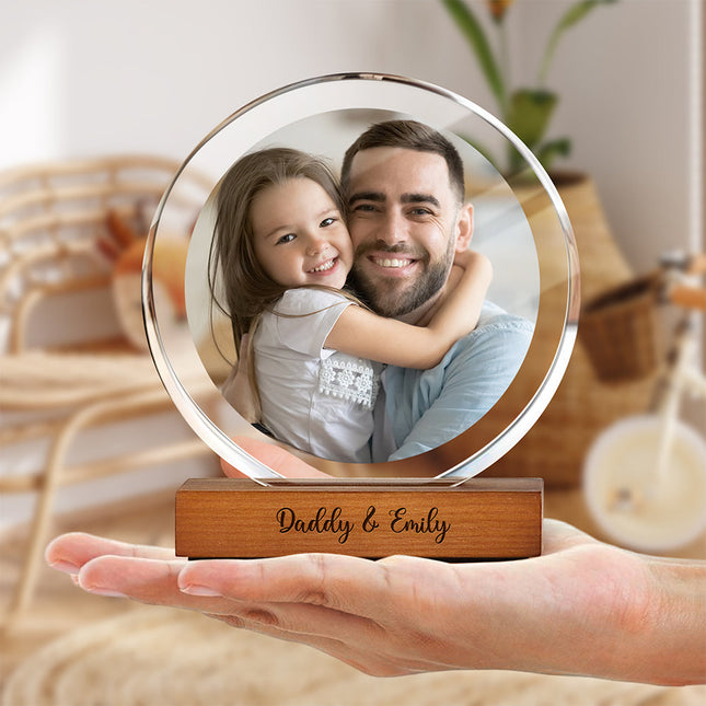 Custom Dad & Kid Photo Round Acrylic Frame Block Father's Day Gift For Dad
