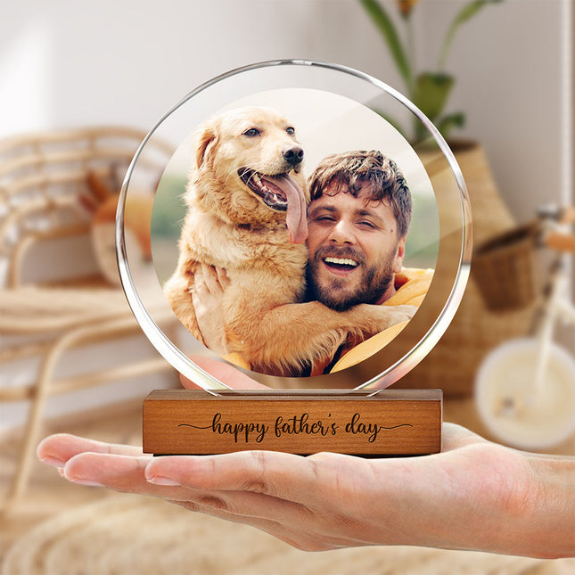 Custom Dog Cat Photo Round Acrylic Frame Block Father's Day Gift For Dad