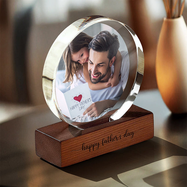Custom Dad & Kid Photo Round Acrylic Frame Block Father's Day Gift For Dad