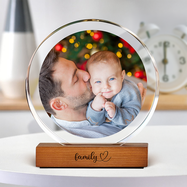 Custom Dad & Kid Photo Round Acrylic Frame Block Father's Day Gift For Dad