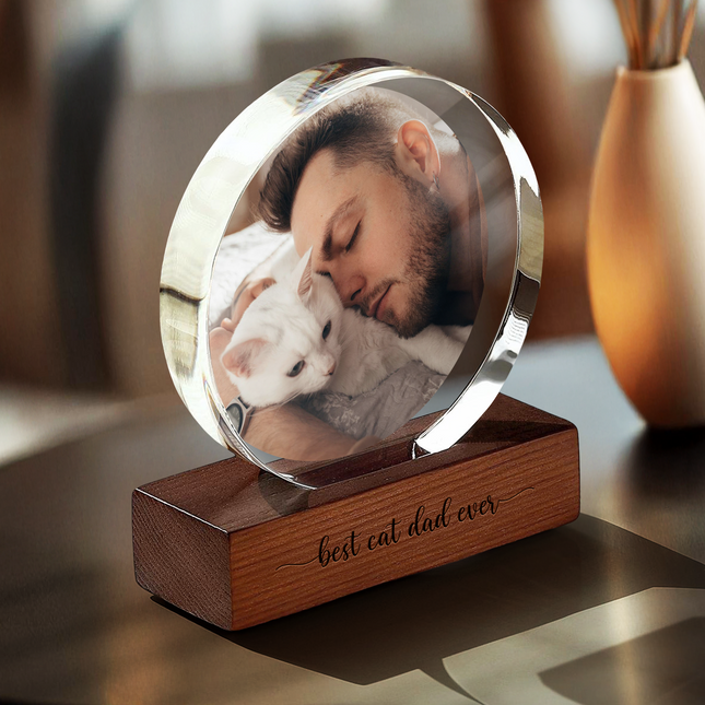 Custom Dog Cat Photo Round Acrylic Frame Block Father's Day Gift For Dad