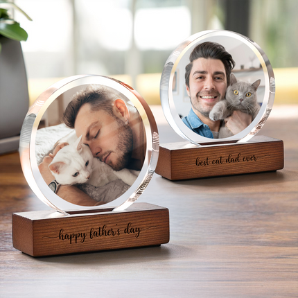 Custom Dog Cat Photo Round Acrylic Frame Block Father's Day Gift For Dad