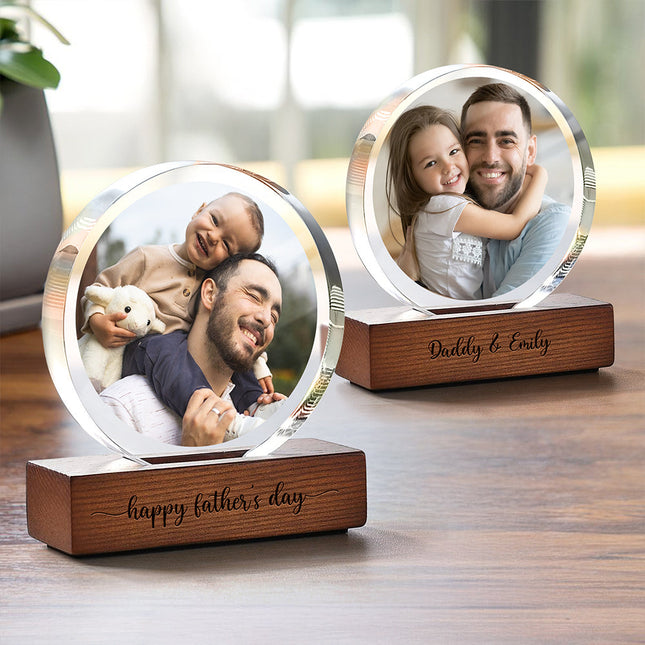 Custom Dad & Kid Photo Round Acrylic Frame Block Father's Day Gift For Dad