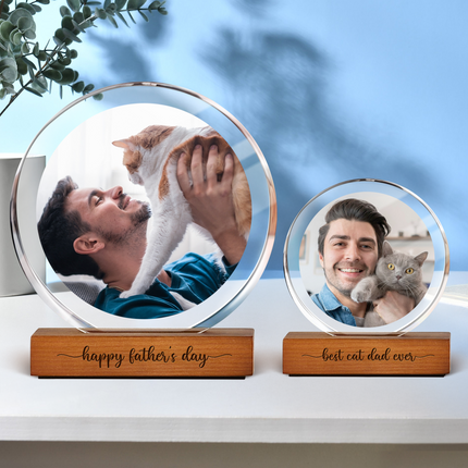 Custom Dog Cat Photo Round Acrylic Frame Block Father's Day Gift For Dad