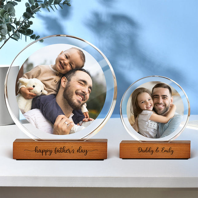 Custom Dad & Kid Photo Round Acrylic Frame Block Father's Day Gift For Dad