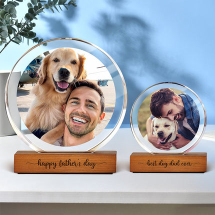 Custom Dog Cat Photo Round Acrylic Frame Block Father's Day Gift For Dad