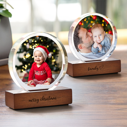 Custom Dad & Kid Photo Round Acrylic Frame Block Father's Day Gift For Dad