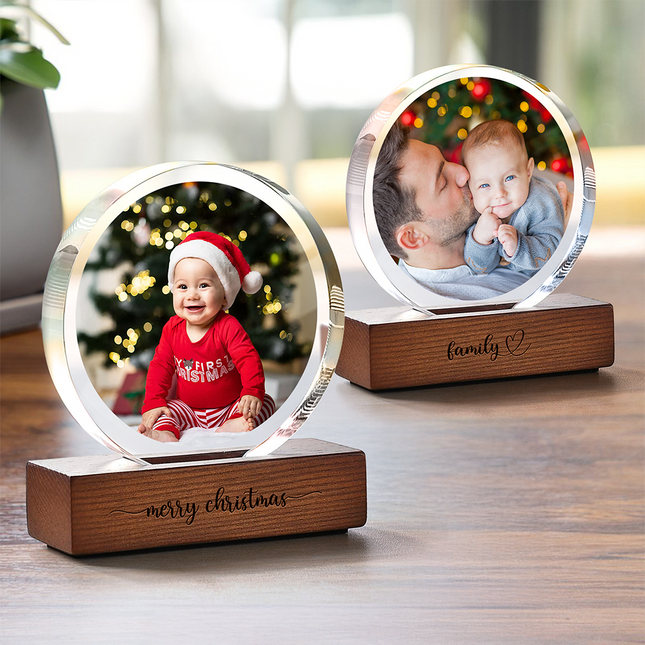 Custom Dad & Kid Photo Round Acrylic Frame Block Father's Day Gift For Dad