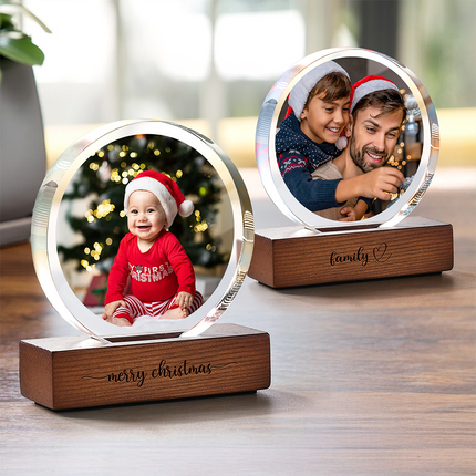 Custom Dad & Kid Photo Round Acrylic Frame Block Father's Day Gift For Dad