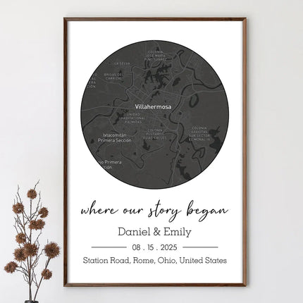 Location Map Wedding, Anniversary Gift For Couple, Where It All Began - Personalized Poster