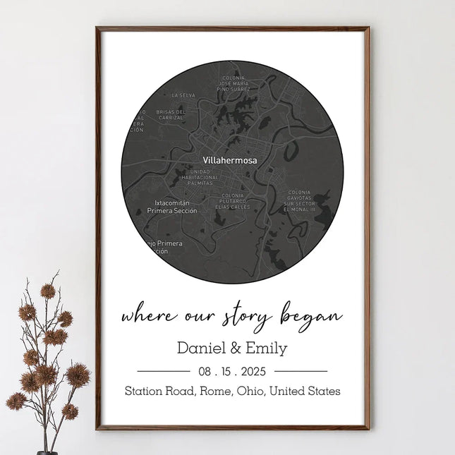 Location Map Wedding, Anniversary Gift For Couple, Where It All Began - Personalized Poster