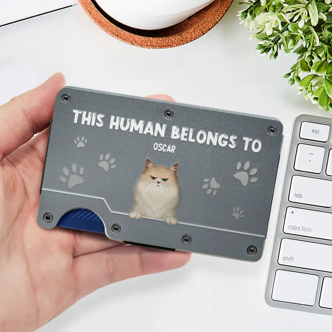 This Human Belongs To Dog Cat Pet Lover - Personalized Card Wallet With Money Clip