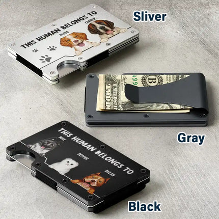 This Human Belongs To Dog Cat Pet Lover - Personalized Card Wallet With Money Clip