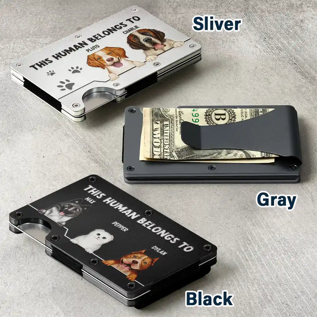 This Human Belongs To Dog Cat Pet Lover - Personalized Card Wallet With Money Clip