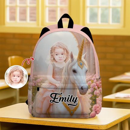 Custom Photo Boy Riding Dinosaur Backpack Back To School Gift For Son Daughter