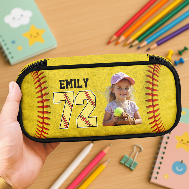 Custom Photo Baseball Lovers Pencil Case Personalized Back To School Gift