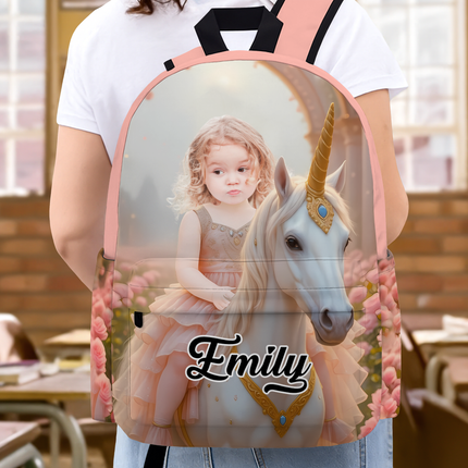 Custom Photo Boy Riding Dinosaur Backpack Back To School Gift For Son Daughter