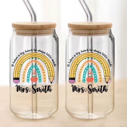 Personalized Rainbow Teacher Glass Can With Lid Teacher Apprecation Gift Back to School Gift