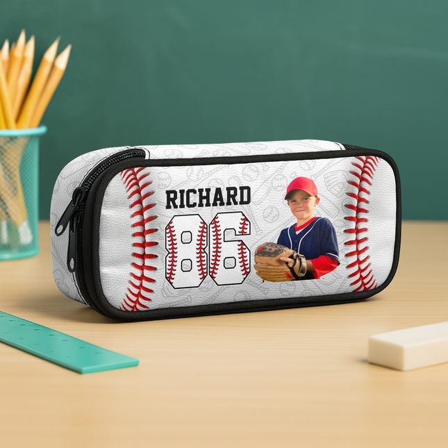 Custom Photo Baseball Lovers Pencil Case Personalized Back To School Gift