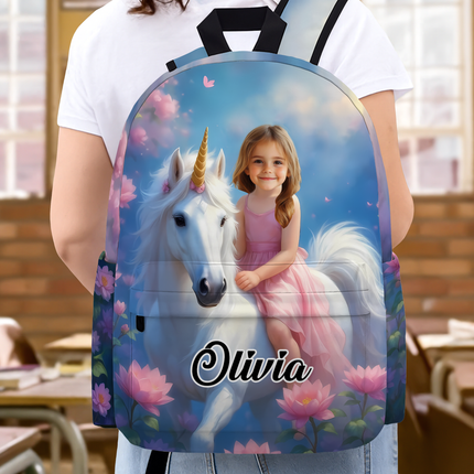 Custom Photo Boy Riding Dinosaur Backpack Back To School Gift For Son Daughter