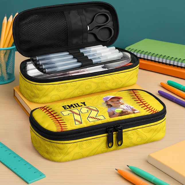 Custom Photo Baseball Lovers Pencil Case Personalized Back To School Gift