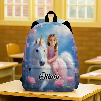 Custom Photo Boy Riding Dinosaur Backpack Back To School Gift For Son Daughter