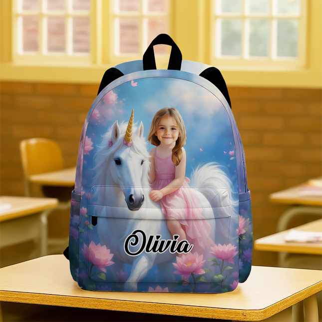 Custom Photo Boy Riding Dinosaur Backpack Back To School Gift For Son Daughter