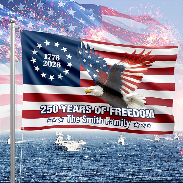 Personalized 250 Years of Freedom Flag | 1776?2026 Eagle Betsy Ross Grommet Banner House Flag