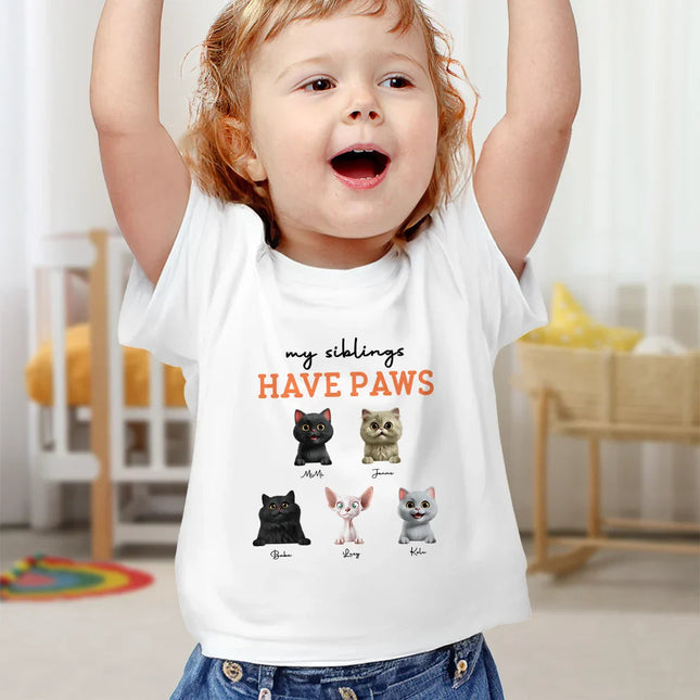 My Siblings Have Paws 3D Effect Dog Cat - Personalized Baby Onesie