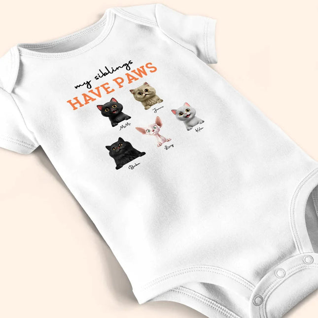 My Siblings Have Paws 3D Effect Dog Cat - Personalized Baby Onesie