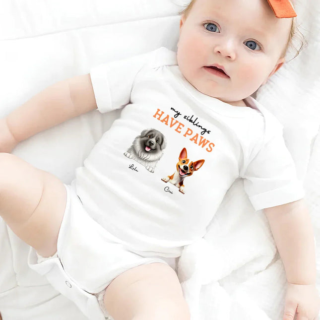 My Siblings Have Paws 3D Effect Dog Cat - Personalized Baby Onesie