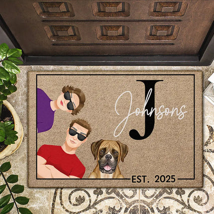 Monogram Flat Art Family - Personalized Doormat