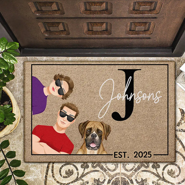 Monogram Flat Art Family - Personalized Doormat
