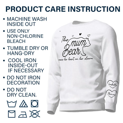This Mama Bear Wears Her Heart On Her Sleeve - Gift For Mom - Personalized Sweatshirt With Sleeve Imprint