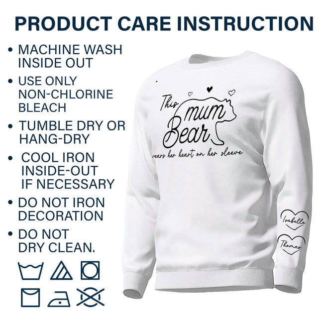 This Mama Bear Wears Her Heart On Her Sleeve - Gift For Mom - Personalized Sweatshirt With Sleeve Imprint