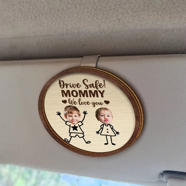 Custom Photo Drive Safe Grandpa Daddy Kid Stick Figures - Personalized Custom Shaped Car Visor Clip