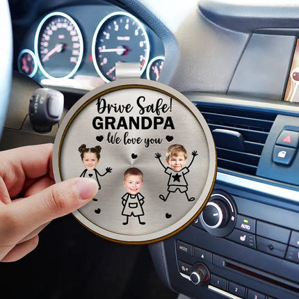 Custom Photo Drive Safe Grandpa Daddy Kid Stick Figures - Personalized Custom Shaped Car Visor Clip