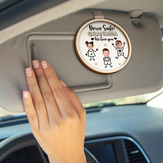 Custom Photo Drive Safe Grandpa Daddy Kid Stick Figures - Personalized Custom Shaped Car Visor Clip