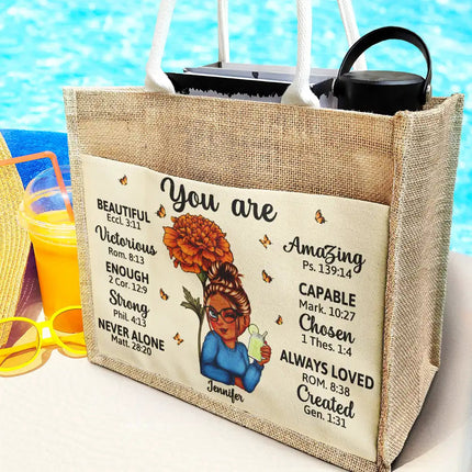 Birth Month Flowers You Are Beautiful Amazing - Personalized Jute Tote Bag