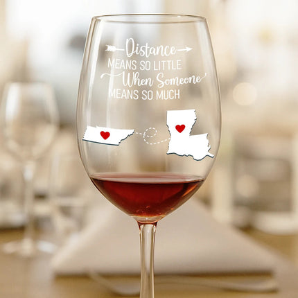 Never Too Far To Drink Together Besties Sisters - Personalized Wine Glass