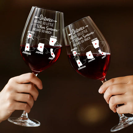 Never Too Far To Drink Together Besties Sisters - Personalized Wine Glass