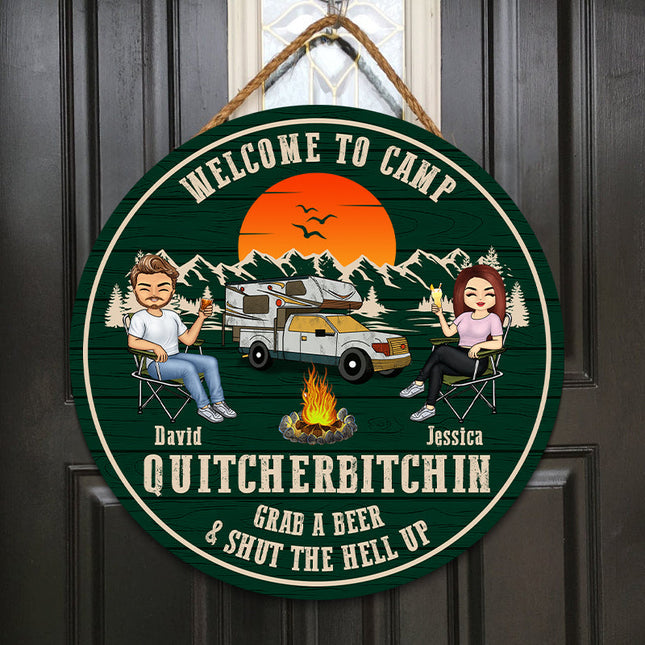 Welcome To Camp Couple - Personalized Classic Door Signs - Gift for Husband, Wife