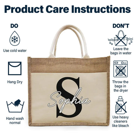 Monogram Name - Personalized Jute Tote Bag
