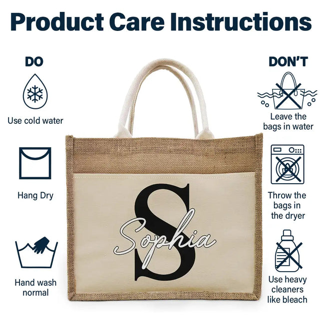 Monogram Name - Personalized Jute Tote Bag